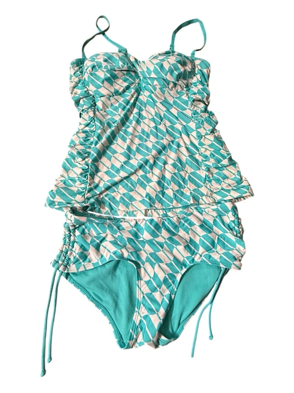 Jag Jeans Teal & White Geometric Tankini Swim Set
